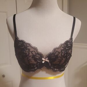 Victoria's Secret Black and Pink Lace Bra